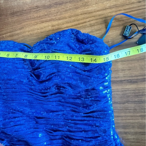 La Femme Blue Sequin Ruched Strapless Cocktail Dress sz 4 - Picture 8 of 10